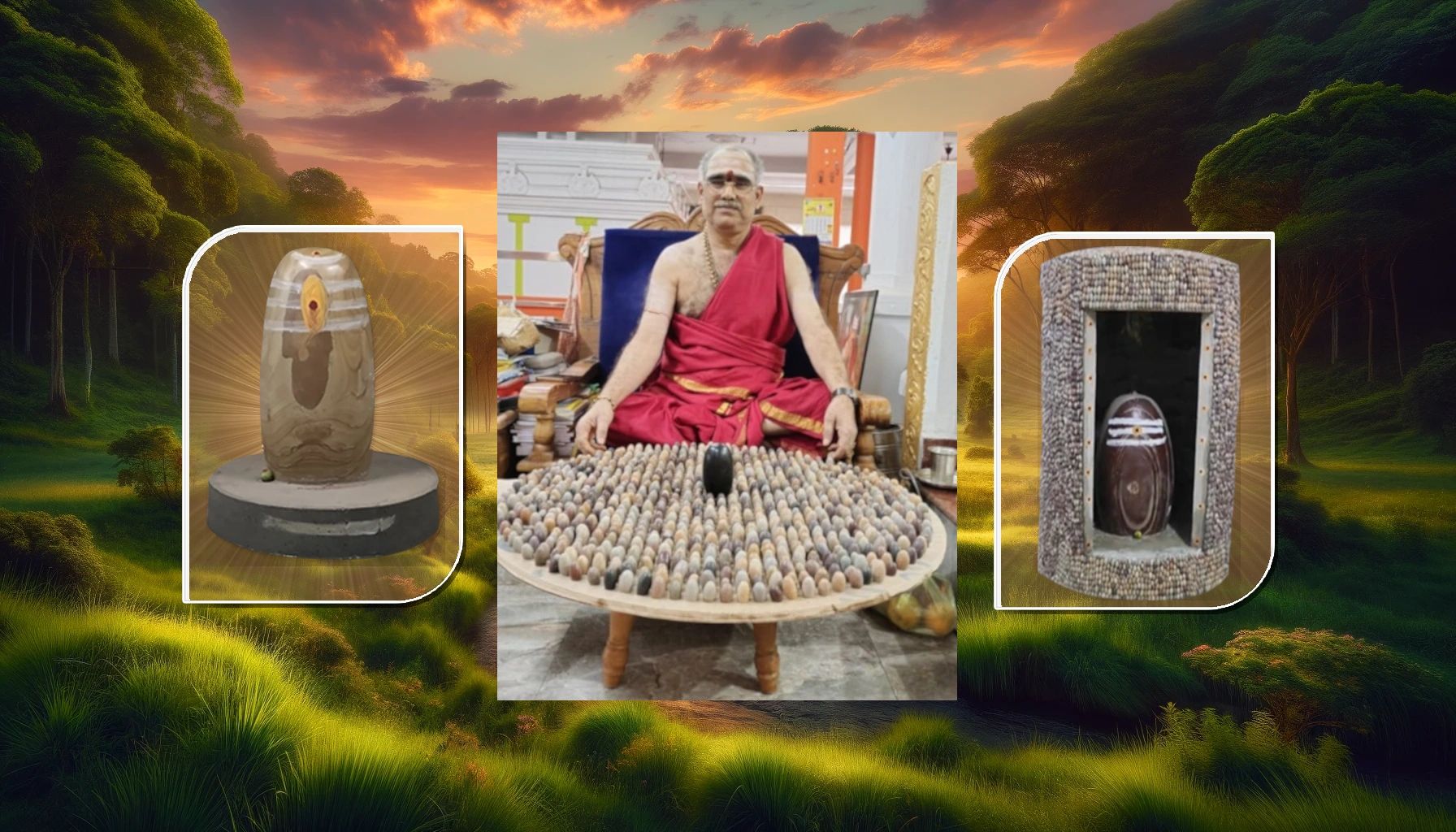 BrahmaSri Bala Bhaskara Sarma with Sivalingas